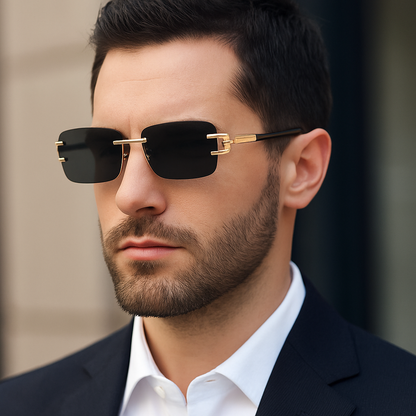Lunettes de soleil sans monture pour hommes – Style carré dégradé, Cupronickel, tendance punk, UV400
