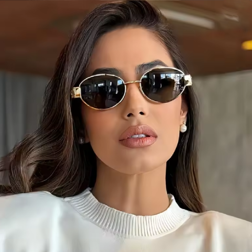 Lunettes de soleil ovales tendance – Monture métallique classique unisexe